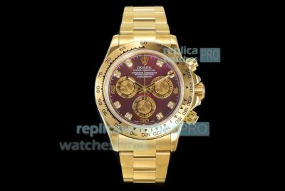 Swiss Replica Rolex Daytona Yellow Gold Watch Rose Red Dial JH Factory 4130 Movement